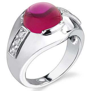 Mens 7.00 cts Round Cabochon Ruby Ring in Sterling Silver Sizes 8 to 