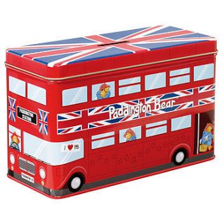 paddington bear london red double decker bus money box tin