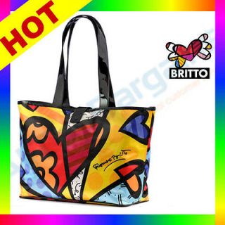 2012 Romero Britto Satin Large Tote Bag Heart Design Medium New Pop 