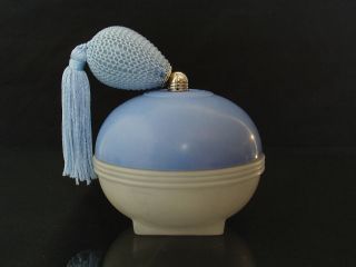  Blue Art Deco DeVilbiss Atomizer Perfume Bottle with Powder Bowl
