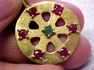 Unusual 22k Gold Ruby & Emerald Pendant for Man or Woman Make Offer