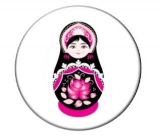 Babushka Russian Nesting Doll Pocket Black Rose Pink Stocking 