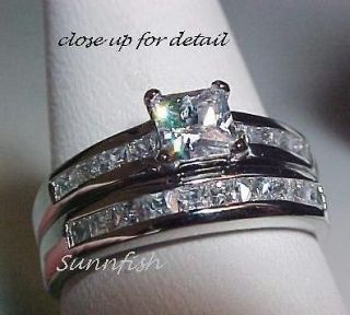 sterling silver princess cut engagement ring set in CZ, Moissanite 