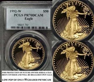 1992 w $ 50 pcgs pr70dcam 1 oz gold american
