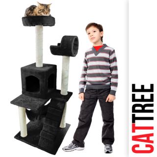 Black Deluxe 50 Cat Tower Tree with Condo Scratcher Furniture Kitten 