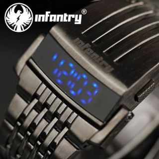   Mens Blue LED Digital DATE Quartz Army Watch Black Stainless Steel