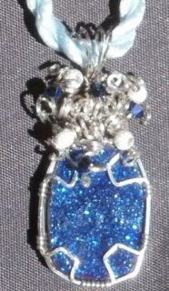Steely Blue Flat Druzy/drusy Pendant Wrapped with Sterling Silver 