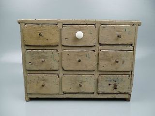 Antique Folky Painted Seed Chest   Miniature Chest of Drawers