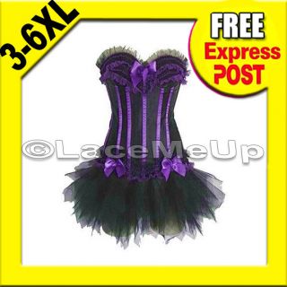   Burlesque Costume black purple boned corset skirt petticoat TUTU 18 24