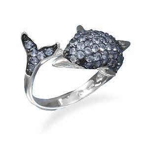 sterling silver black rhodium blue cz dolphin ring more options