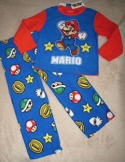 NINTENDO Super MARIO w/Stars* 2pc Fleece Blanket Pajamas Pjs sz 8