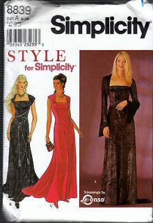 SIMPLICITY 8839 MISSES ELEGANT EVENING GOWN SEWING PATTERN SIZE 8 18 