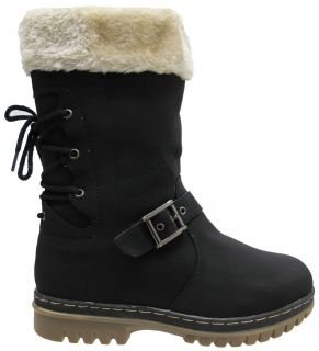 New Ladies Flat Buckle Ankle Warm Winter Fashion Snow Boot Black UK 3 
