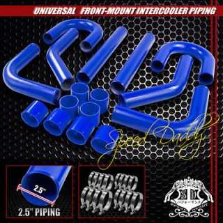  ALUMINUM FMIC FRONT MOUNT INTERCOOLER PIPING+SILICONE HOSE+CLAMP BLUE