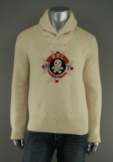 Ralph Lauren RRL Skull & Crossbones Wool Shawl Neck Sweater New $420