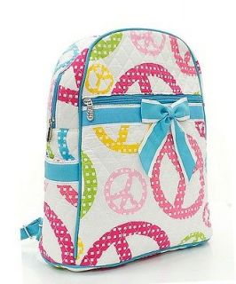 PIXEL PEACE SIGN Blue White QUILTED Backpack Over Shoulder Book Tote 