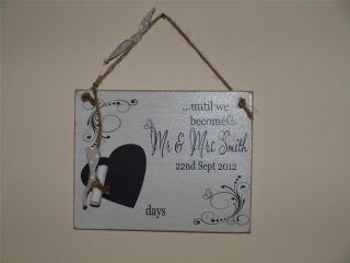 Personalised Mr & Mrs Wedding Countdown Plaque /Sign With Chalk Shabby 