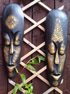   TRADE WOODEN TRIBAL MASK WALL HANGING PLAQUE INDONESIAN ETHNIC 48cm