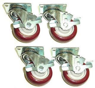 Set of 4 Swivel Plate Casters with 3 1/2 Polyurethane Wheels & Side 