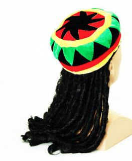 Rasta Hat With Dread Locks Bob Marley Jamaican Carribean Fancy Dress