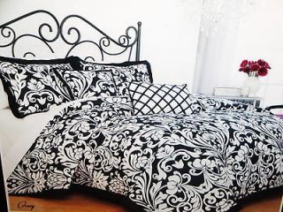 RAYMOND WAITES Classic BLACK WHITE Damask QUEEN Comforter 5pc Set