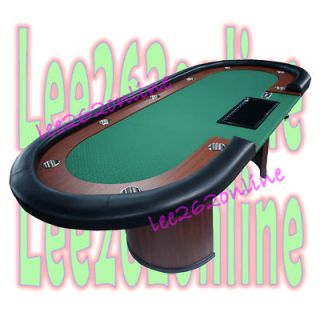   10 Players Texas Holdem Wooden Legs Poker Table With Drop Box Green