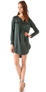 2012 Fall $400 Rebecca Taylor Leather Trim Shirtdress Dress Green 024 