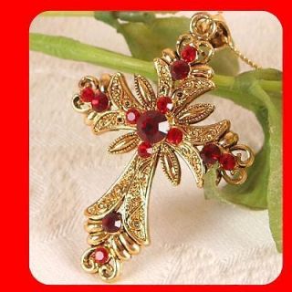   Women Jewelry Beautiful Royal Cross pendant necklace Red Crystal n4