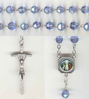 Pope John XXIII Iridescent Crystal Rosary   Sky Blue   Bonus Relic 