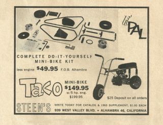 vintage rare 1963 steen s taco mini bike ad time