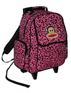   Frank Pink Leopard Print Travel backpack ruck sack handle & wheels