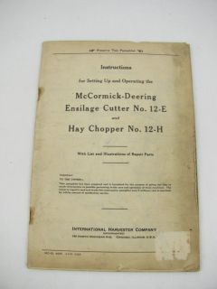 Vintage 1939 McCormick Deering Ensilage Cutter Hay Chopper Instruction 