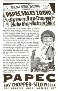 1939 PAPEC HAY CHOPPER & SILO FILLER AD SHORTSVILLE NY & DALLAS TX