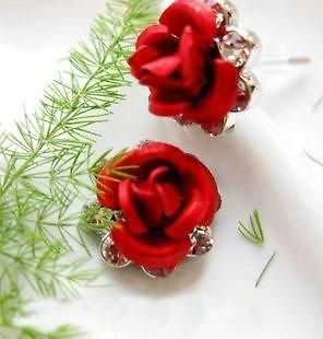 18k gold gp swarovski crystal red rose earrings a29 from