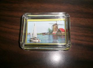 SAIL BOAT CARD UNDER GLASS IN A NEAT ASHTRAY OR COIN TRAY