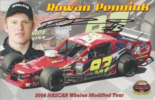 2008 ROWAN PENNINK SIGNED #93 NASCAR WHELEN MODIFIED POSTCARD