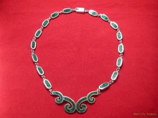 sterling malachite chip scroll motif necklace mexico 