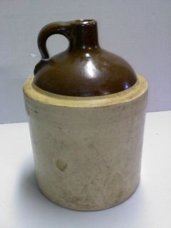 crock whiskey jug tan and brown vintage no cork used