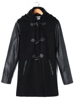 Punk style Mens Claw clasp Trench Coat Leather sleeve Windbreaker 