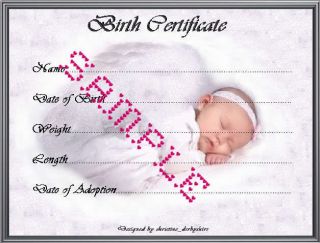 SILVER GREY BIRTH CERTIFICATE/CERTIFICATES 4 REBORN FAKE BABY approx 7 