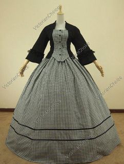 Civil War Victorian Cotton Gingham Gown Dress Prom Reenactment 160 S