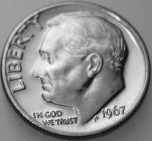 roosevelt dime 1967 from special mint set 
