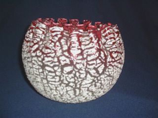 Stevens & Williams Art Glass Craquelle Rose Bowl Cranberry Shading 