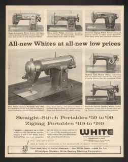 1958 white portable sewing machine vintage print ad time left