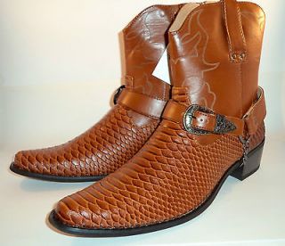Mens Leather Italian snake skin pattern Brown cowboy boots in size 7,9 