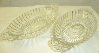 Vintage Clear Glass Closed Handle Oval Relish Serving Bowl Dish
