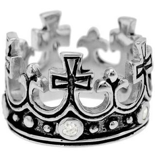   Silver Royal Queen Princess Crown Tiara CZ Black Enamel Ring Size 6