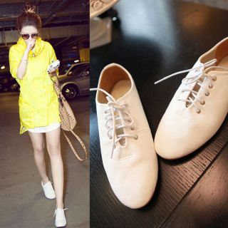Womens Pure White Consise Vintage British Trends Lace Up Shoes Flats 