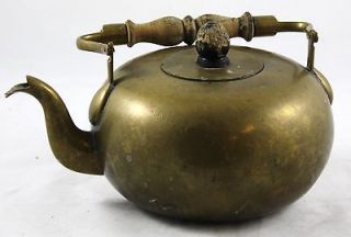   Solid Brass Heavy Engraved TEAPOT Tea Kettle Wooden Handle India