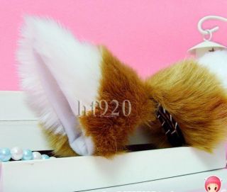 NEW 1 Pair Anime Long hair 12cm Cosplay Fox Ears Hair Clip white with 